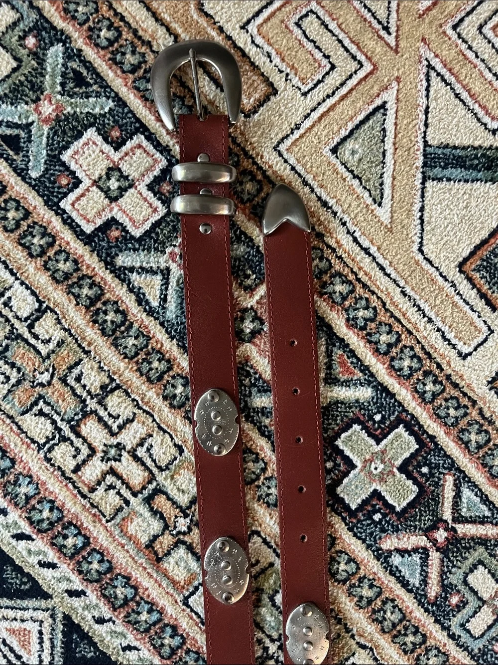 AXCESS. Chestnut Brown Leather Belt with Silver Buckle